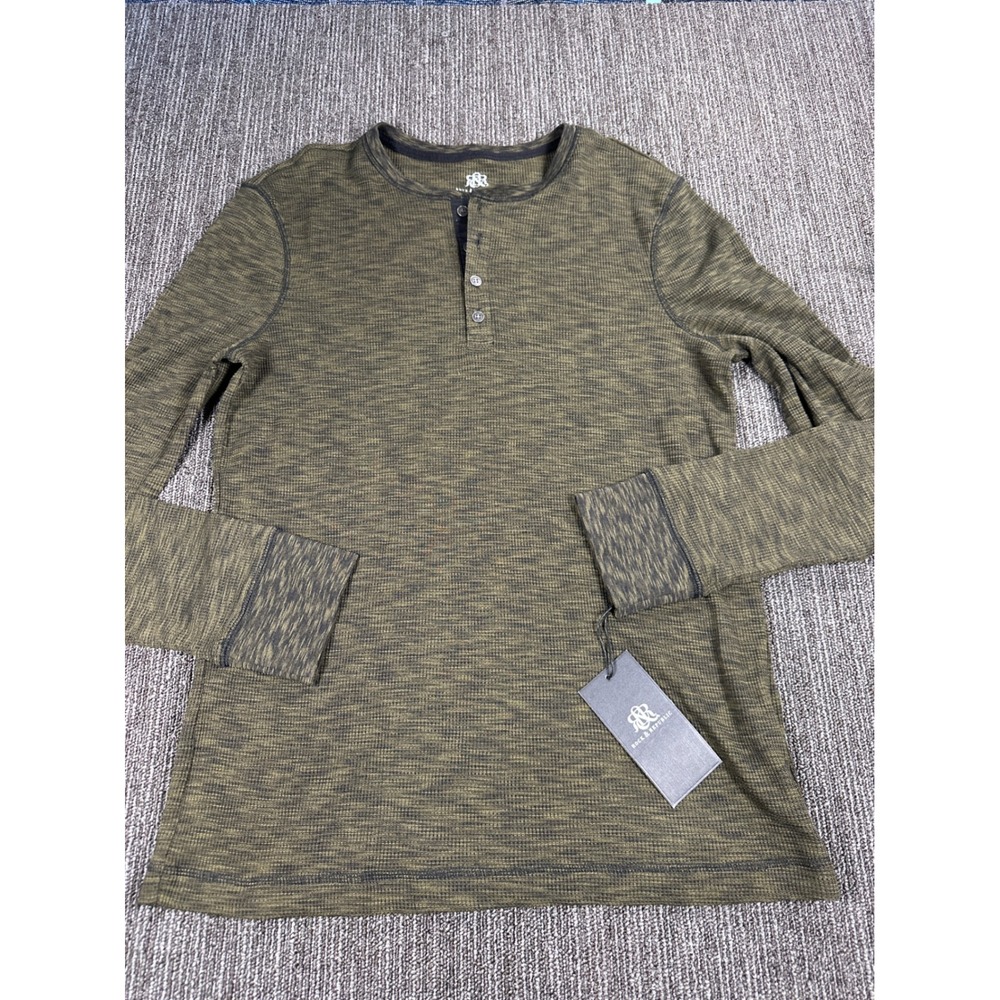 Rock & Republic Mens XL Henley Shirt Olive Green Space Dye Long Sleeve Waffle